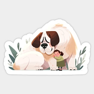 Cute Saint-Bernard Dog Animal Loving Cuddle Embrace Children Kid Tenderness Sticker